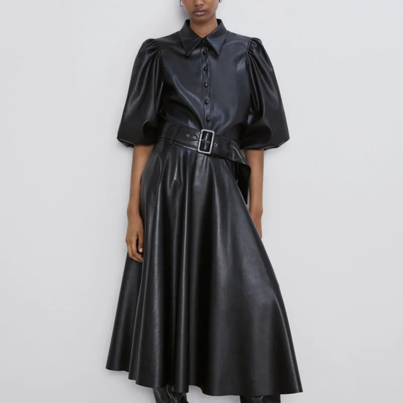 Осенние женские модные элегантные черные плиссированные юбки из искусственной кожи с поясом на талии 19J-a121