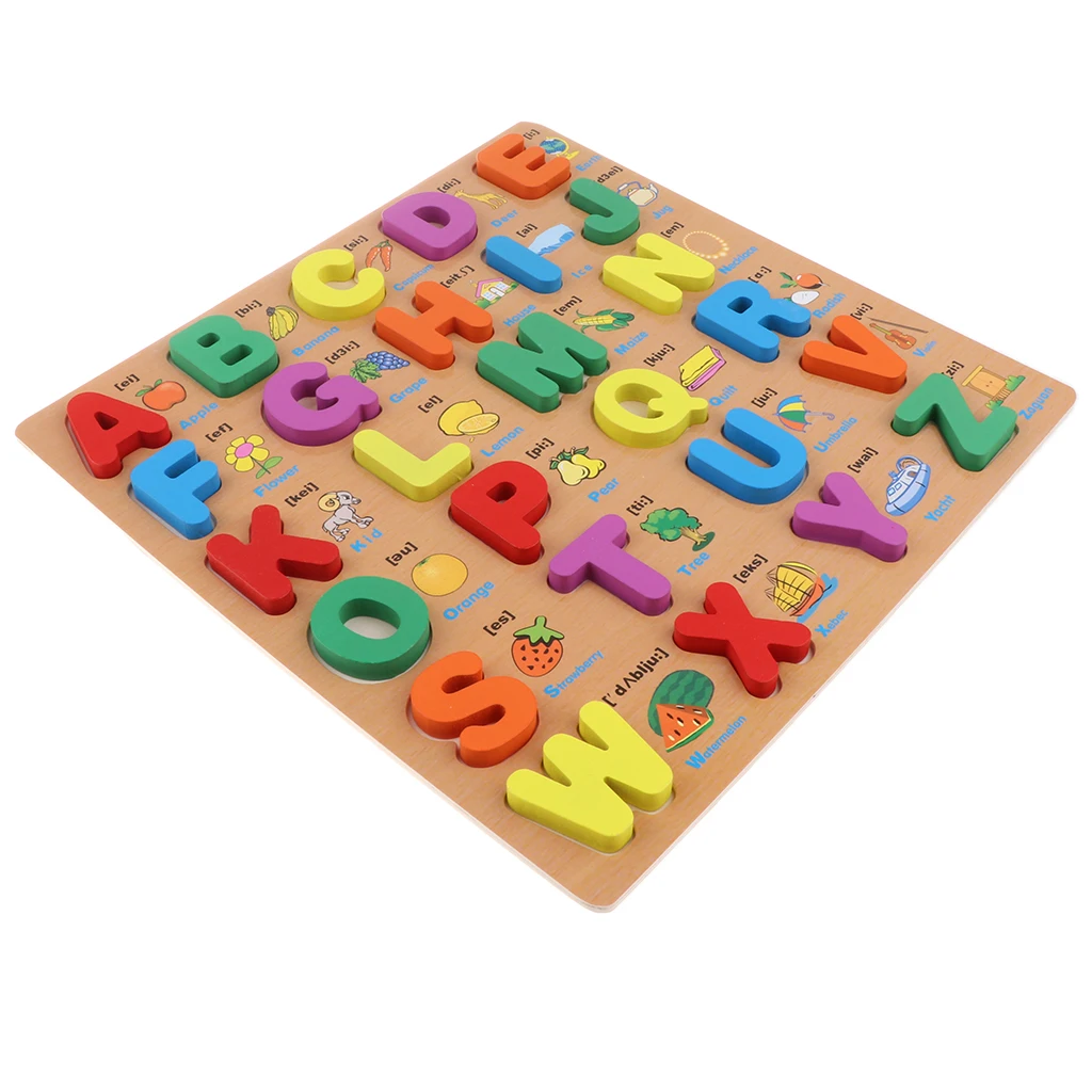 ABC Wooden Capital Letters Blocks Alphabet Puzzle Board  Toddlers Preschool Early Learning Educational Toys