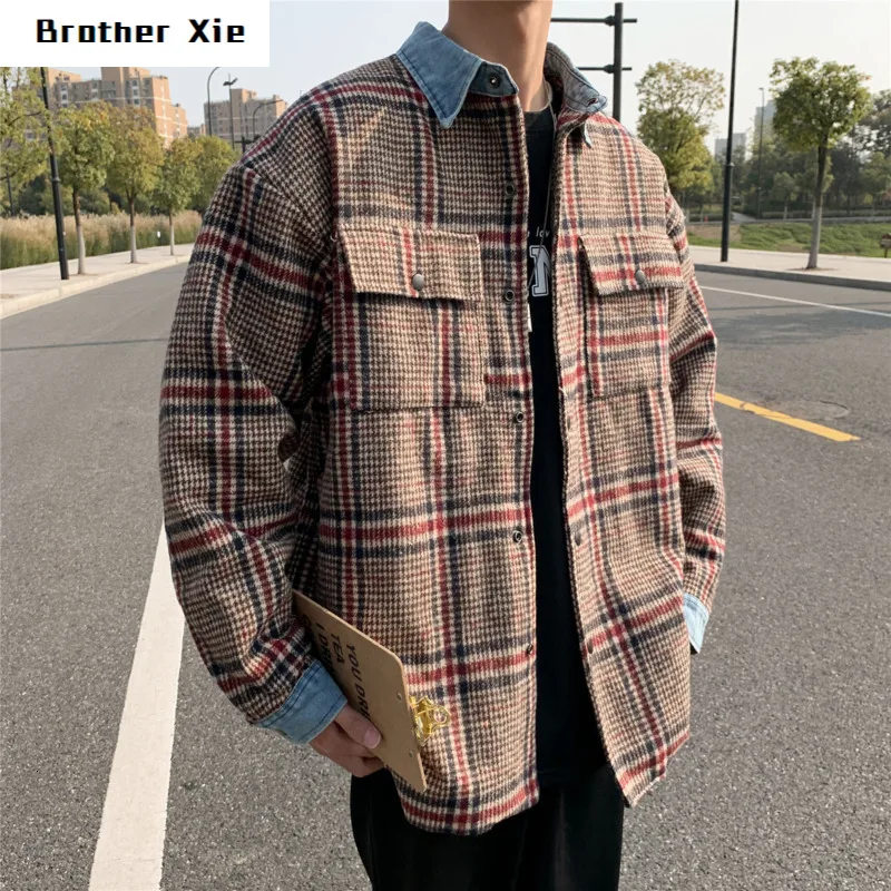 

Winter Plus Cotton Thicken Jacket Men's Fashion Retro Casual Plaid Jacket Man Streetwear Wild Hip Hop Loose Bomber Jacket Mens