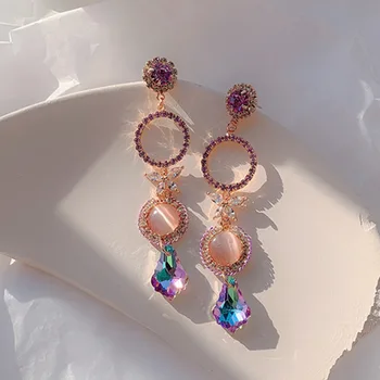 

MWSONYA Korean Shiny Butterfly Colorful Waterdrop Crystal Round Earrings for Women Party Fashion Luxury Pendientes Jewelry Gift
