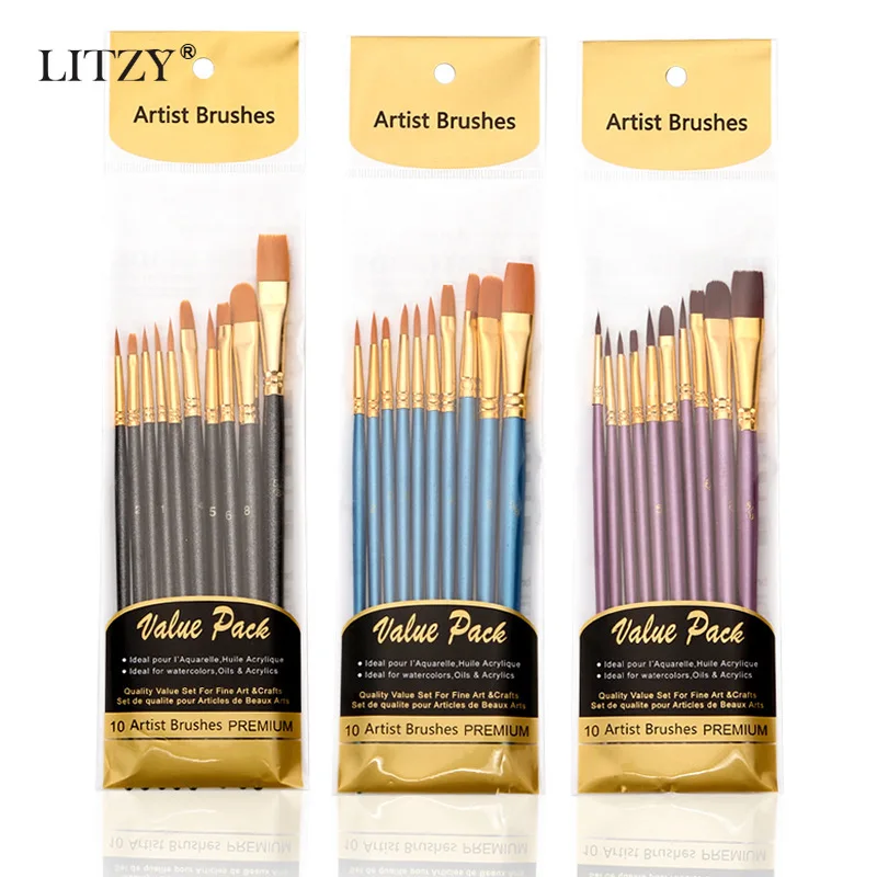 

LITZY 10pcs/set Watercolor Paint Brushes Set Nylon Hair Oil Painting Brush Pen for School Drawing Art Supplies Stationery Gift