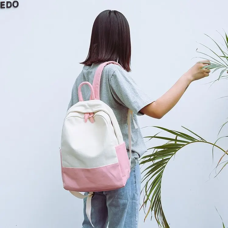 

New Style Backpack Canvas Solid Color STUDENT'S Backpack College Style Fresh Backpack Large-capacity Backpack