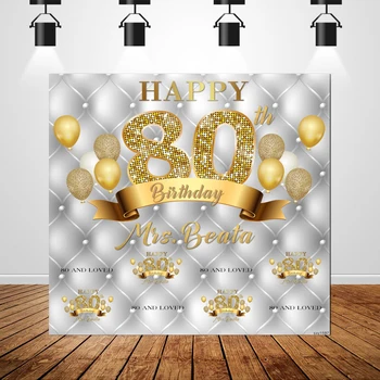 

Sxy1597 Silve Tufted Background Balloons Custom Diamond 80th Birthday Party Backdrops for Photo Studio Photo booth Party Banner