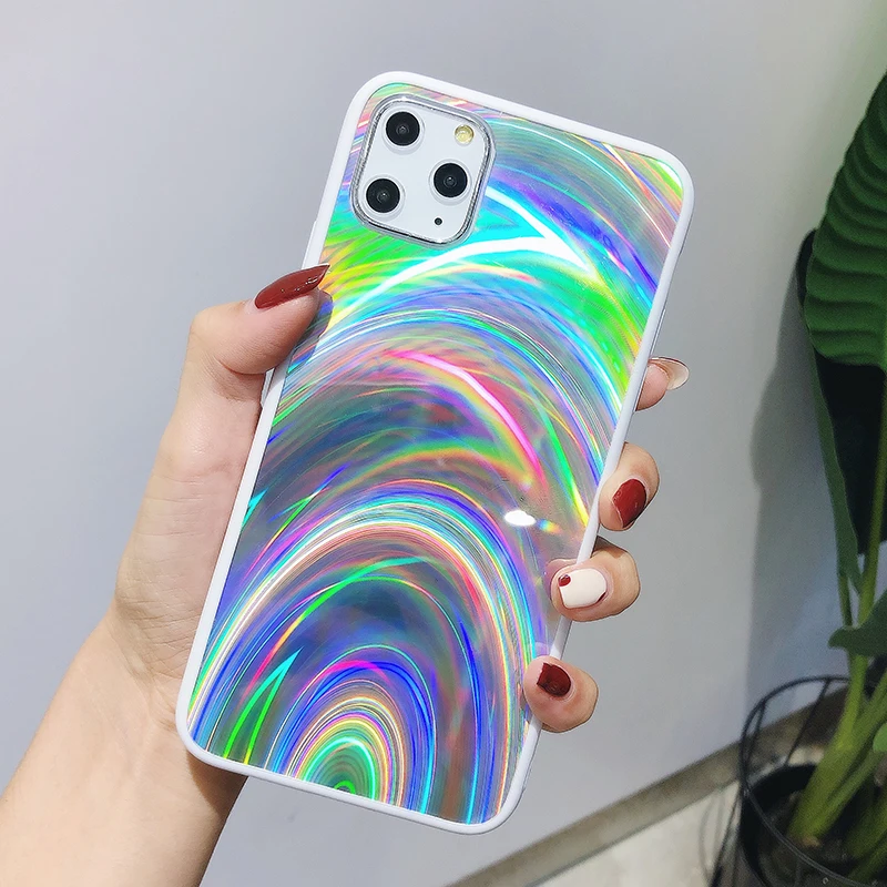 Радужный глянцевый зеркальный чехол для телефона iPhone 11 Pro Max Xs X XR милый мягкий