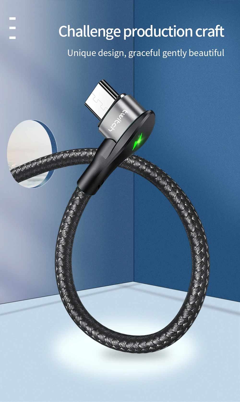Twitch 90 degree Magnetic USB Type C Cable usb c Fast Charging Magnetic Charger usb-c For Samsung A50 Xiaomi Huawei Type-c cable