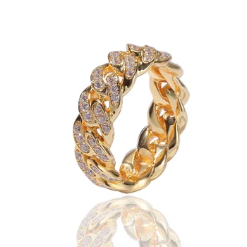 

Hip Hop Ice Popular Bling Iced Out Cuban Chain Copper Zircon Ring Gold Silver CZ Cuban Unisex Fashion Punk Elegant Ring Jewelry