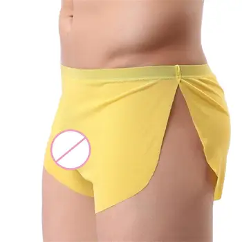 

Men Household Side Split Solid Underpants All Seasons Short Casual Briefs Daily Breathable Underwear