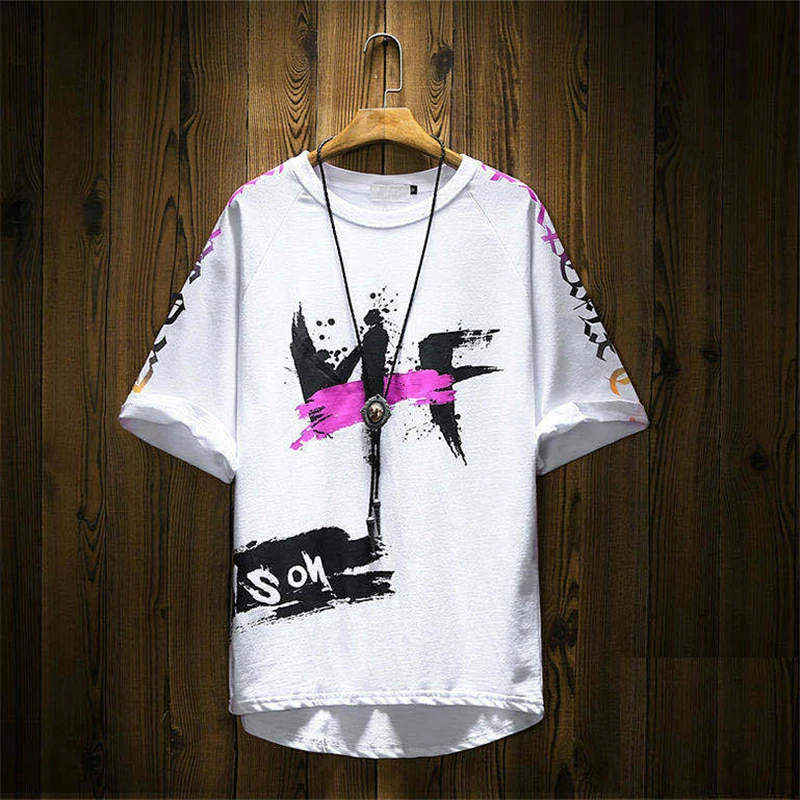 

2020 Summer Short-sleeved short T-shirt Men tshirt National Tide Hip-hop Graffiti Loose Students Korean Style Printed Clothes