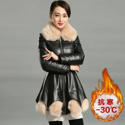 New Imitation Fox Fur Collar PU Leather Jacket Winter Warm Jackets Womens Jackets Mink Splice Windproof Overcoat F1079