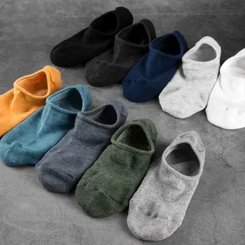 

5 Pairs Mens Low Cut No Show Cotton Boat Socks Ankle Non-Slip Grip Silicone Reinforced Invisible Solid Color Hosiery