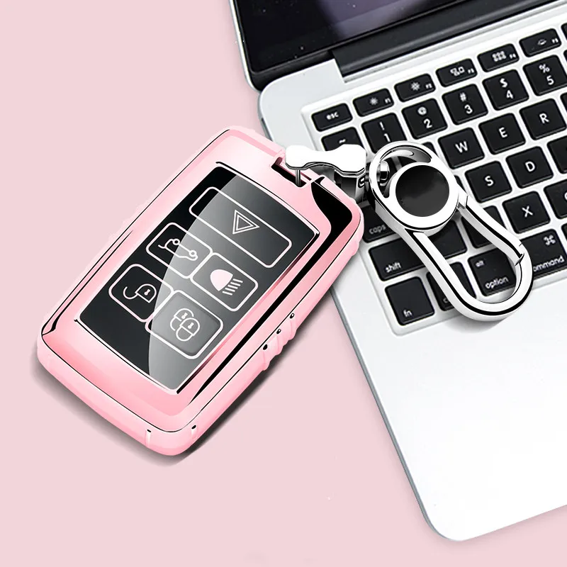 Pink with buckle Мягкий ТПУ чехол для ключей автомобиля с брелком для Land Rover Range Rover Sport Velar Discovery 5 Jaguar E-PACE - Название цвета: Pink with buckle