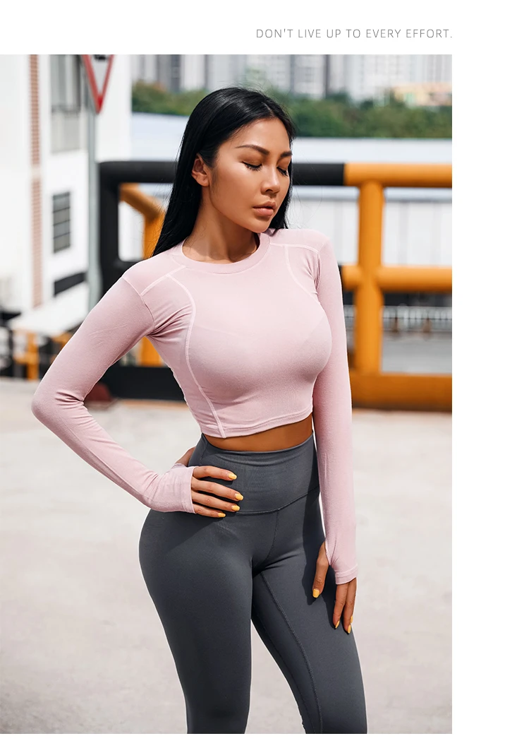 Long-sleeved Sportswear Tight Women Crop top T-shirt Fitness Top Quick dry Suitable Autumn Gym Exercises Yoga shirt T-shirt