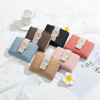 

Fashion Short Coin Purse Women Student Wallet Cute Leather Money Pouch Metal Buckle Portable Card Bag Bolso Mujer