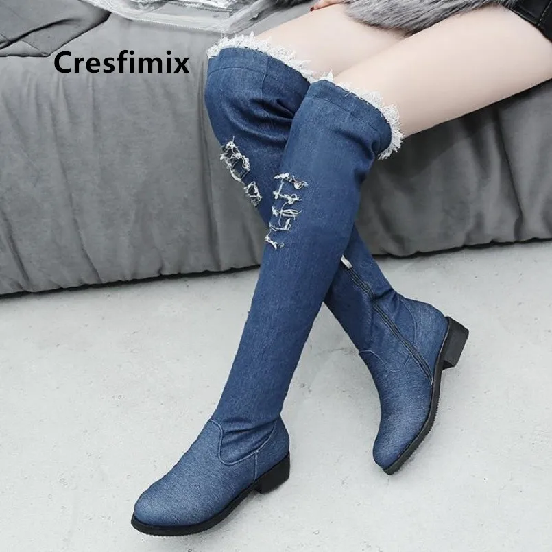 a Cresfimix/botas de mujer; женские модные милые джинсовые ботинки высокого качества на высоком каблуке; красивые женские осенние синие ботинки; черная обувь; a6095 - Цвет: a
