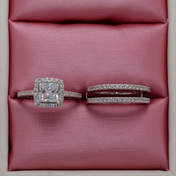 925 Silver Filled Wedding Ring Set For Women silver rings silver ring wedding rings
