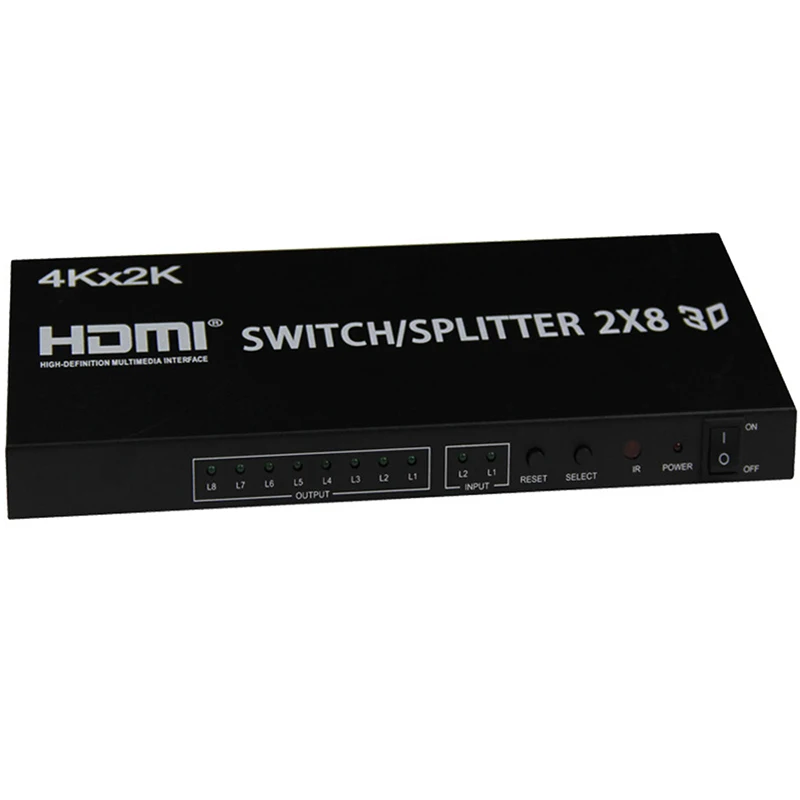 4K HDMI Swithcher Splitter 2X8 HDMi 2 in 8 out splitter Switch HDMI 1.4V connects up to 8 HDTVS