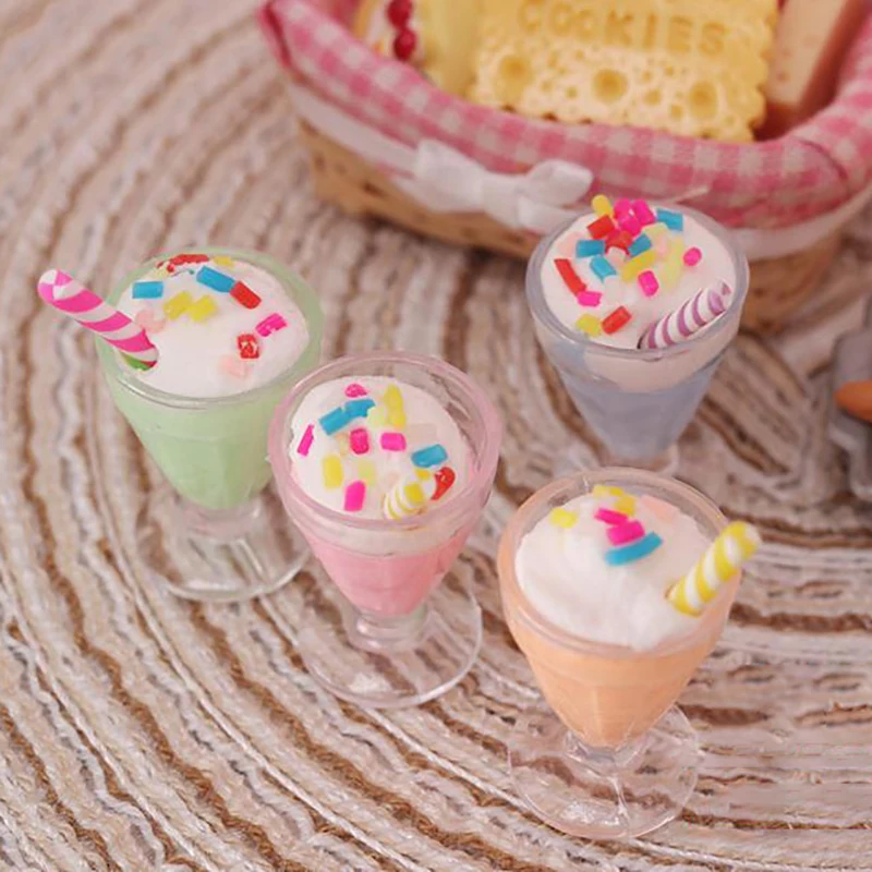 

1Pc 1:12 Kitchen Food Accessories Mini Milkshake Ice Cream Kitchen Toys Dollhouse Miniature Ice Cream Cups Doll House