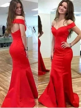 

Trumpet Mermaid Sleeveless Off-The-Shoulder Satin Prom Evening Dresses vestidos de noite robe de soiree abendkleider