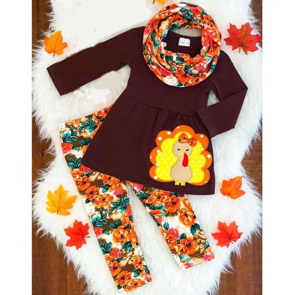 

2019 New Girls Clothes Toddler Baby Girl Long Sleeve Turkey T shirt Floral Pants Thanksgiving Christmas Costume Outfits Clothes