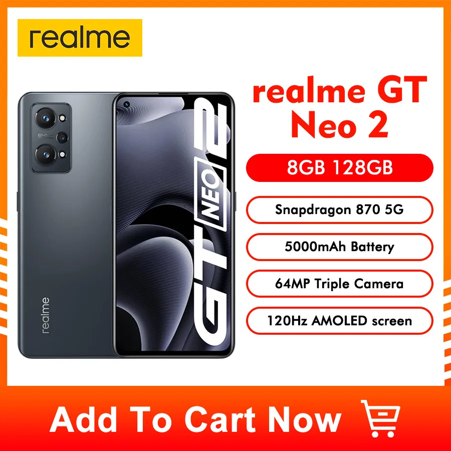 Realme GT Neo 2 NFC Cell Phones 6.62&quot FHD+ Qualcomm Snapdragon 870 5G Octa Core 64MP 8/12GB 128/256GB Smartphone Global Version |