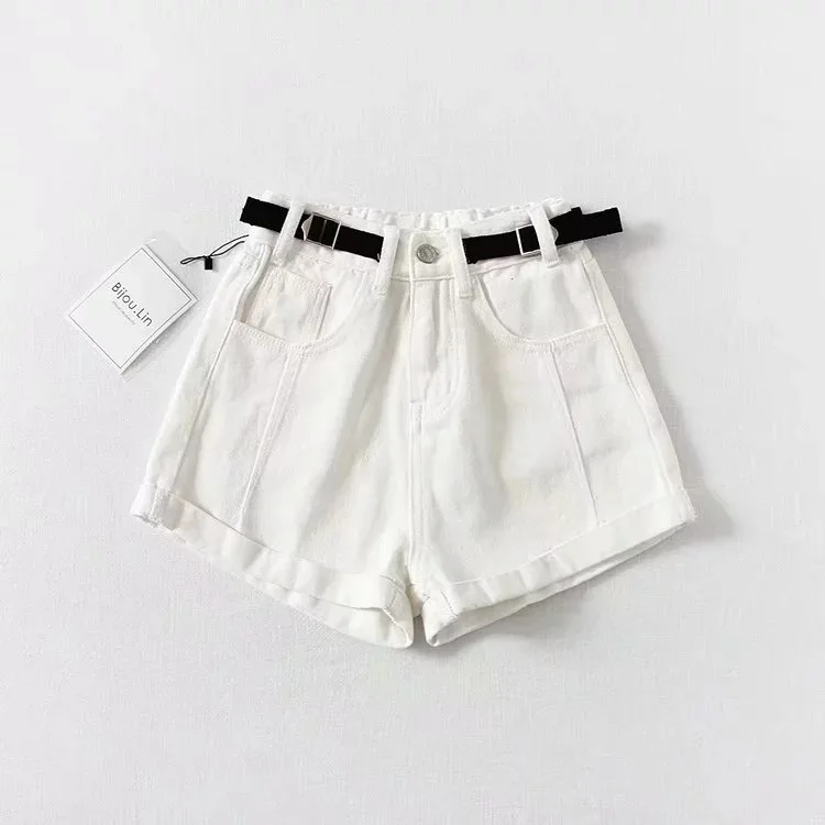Europe And America INS Trend 5-Color Models Women's Elastic High-waisted Adjustable Belt Crimping Shorts Cowboy Shorts Female Su