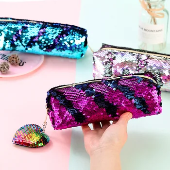 

Sequin School Pencil Case for Girls Boys Penal Cute Love Pencilcase Cosmetic Pen Box Big Cartridge Box Stationery Kit Supplies