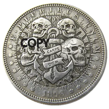 

HB(24) US 1896 Morgan Dollar skull zombie skeleton hand carved Copy Coins