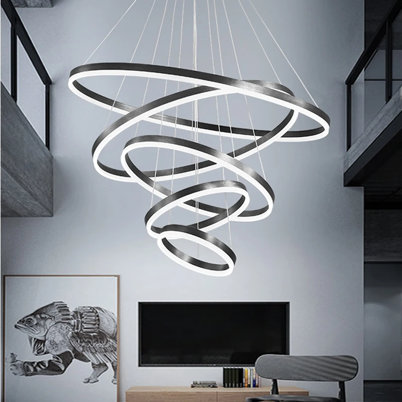 Modern LED Ring Pendant Lights Golden Creative Aluminum Circle Pendant Light for Living Room Restaurant Home