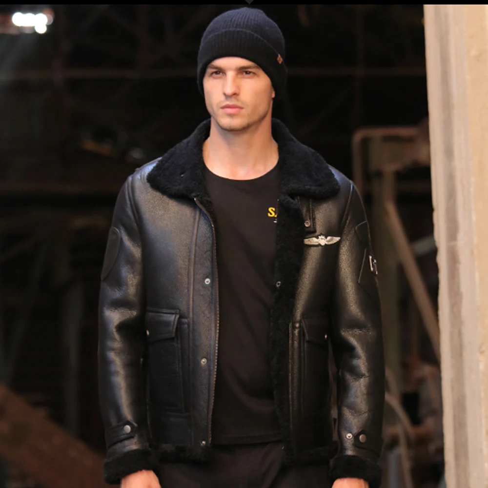 100% гарантированное Мужское пальто из натуральной овечьей кожи официальное