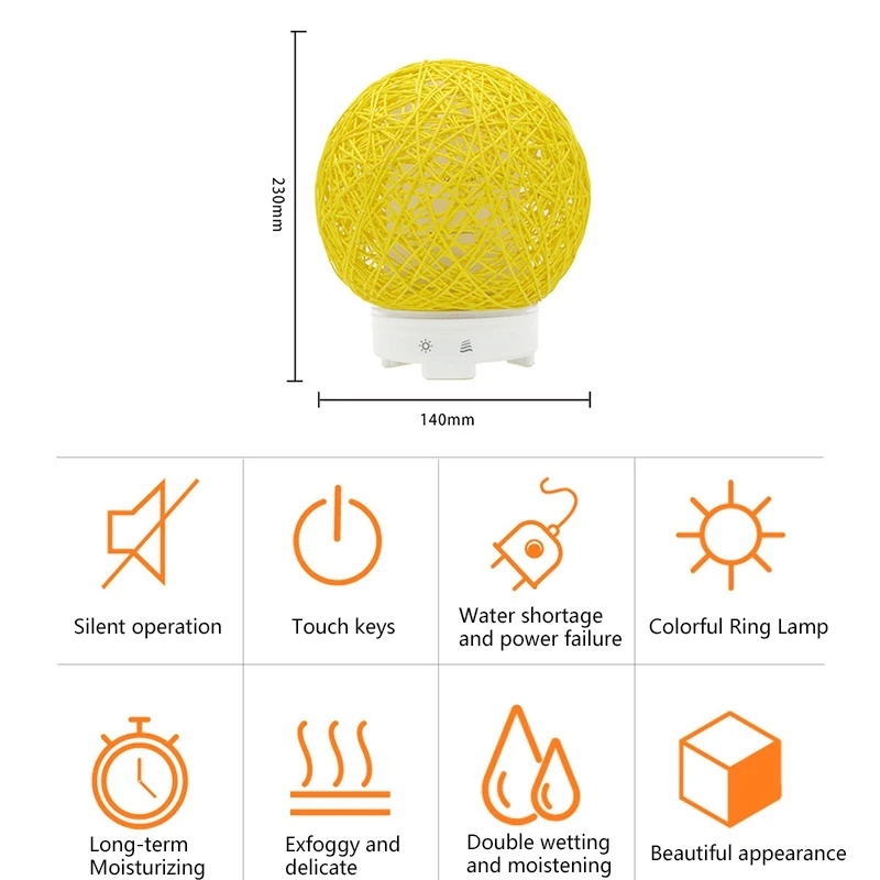 Creative Handmade Rattan Ball Ultrasonic Aromatherapy Machine Air Humidifier with LED Night Light Timing Spray Function EU Plug