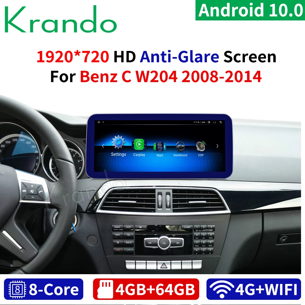 Krando Android 10.0 10.25'' 4G 64G Car Radio For Mercedes Benz C W204 C180 C200 C220 2008-2014 NTG 4.0 4.5 Carplay  LHD RHD