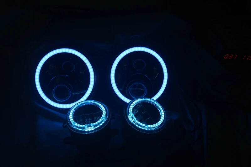 7 дюймов Led RGB Halo Фары+ 4 дюймов передний бампер противотуманные фары для 2007- Jeep Wrangler JK Rubicon JKU Sahara Спорт без ограничений