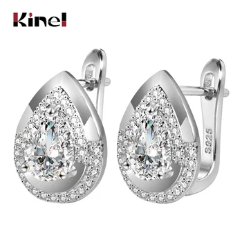 

Kinel Trendy Water Drop CZ Stud Earrings For Women White Cubic Zirconia Gem Silver Color Charm Earrings Party Jewelry Gifts