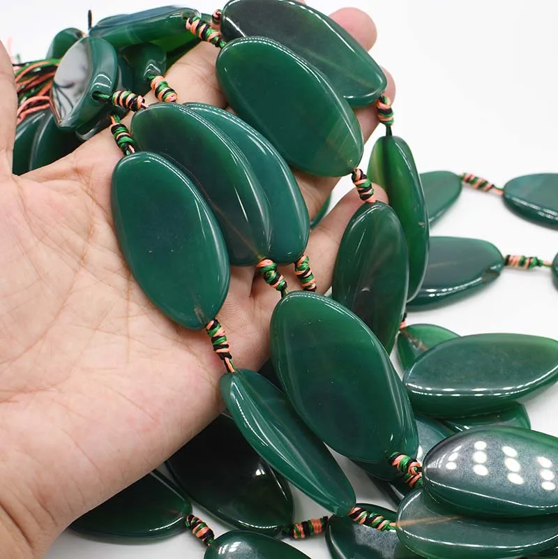 2strands/lot Smooth Natural green Agate Irregular Oval loose beads For DIY Bracelet Necklace Jewelry Making Strand 15