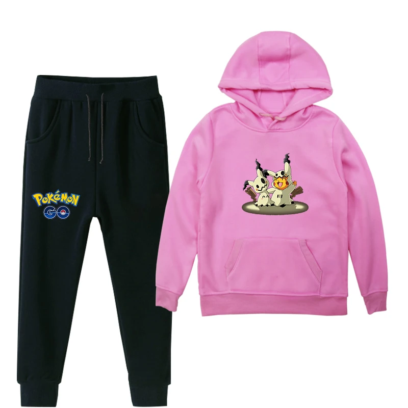 2 Pokemon Pkachu Go/осенняя одежда для маленьких мальчиков и девочек костюм с капюшоном зимние теплые спортивные штаны, комплекты детской одежды комплекты одежды из 2 предметов - Цвет: 2