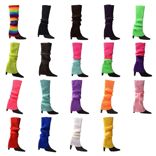 Women 80s Fluorescent Neon Colored Knit Leg Warmers Ribbed Footless Socks  Stockings Halloween Dance Party Accessories - AliExpress