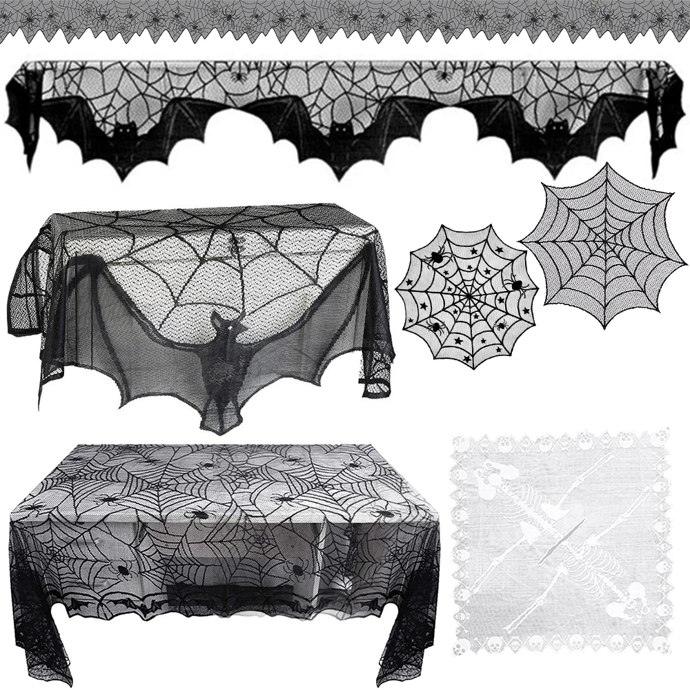 

Halloween Decoration Lace Spider Web Tablecloth Fireplace Mantel Scarf Black Table Runners Event Party Supplies