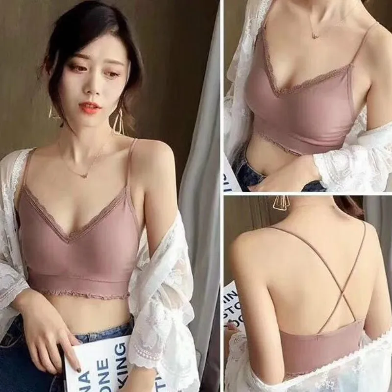 

Lace Tube Top Bra V Neck Sleeveless Tank Tops Women Solid Ladies bh Underwear Bralette bh Cross Sexy Bras