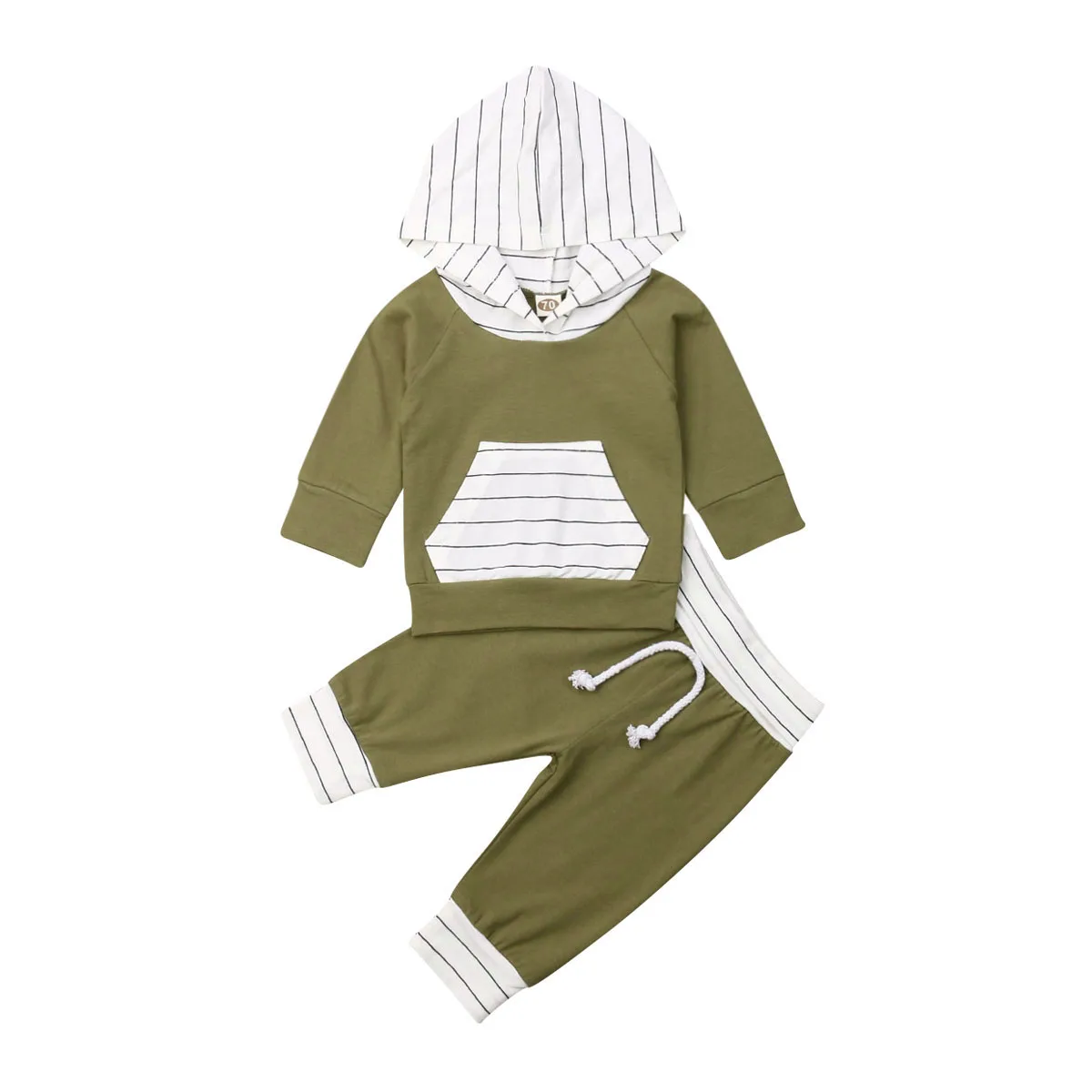 Топы с капюшоном и длинными рукавами для новорожденных мальчиков и девочек от 0 до 24 месяцев, длинные штаны, комплект из 2 предметов комплект осенней одежды - Цвет: Зеленый