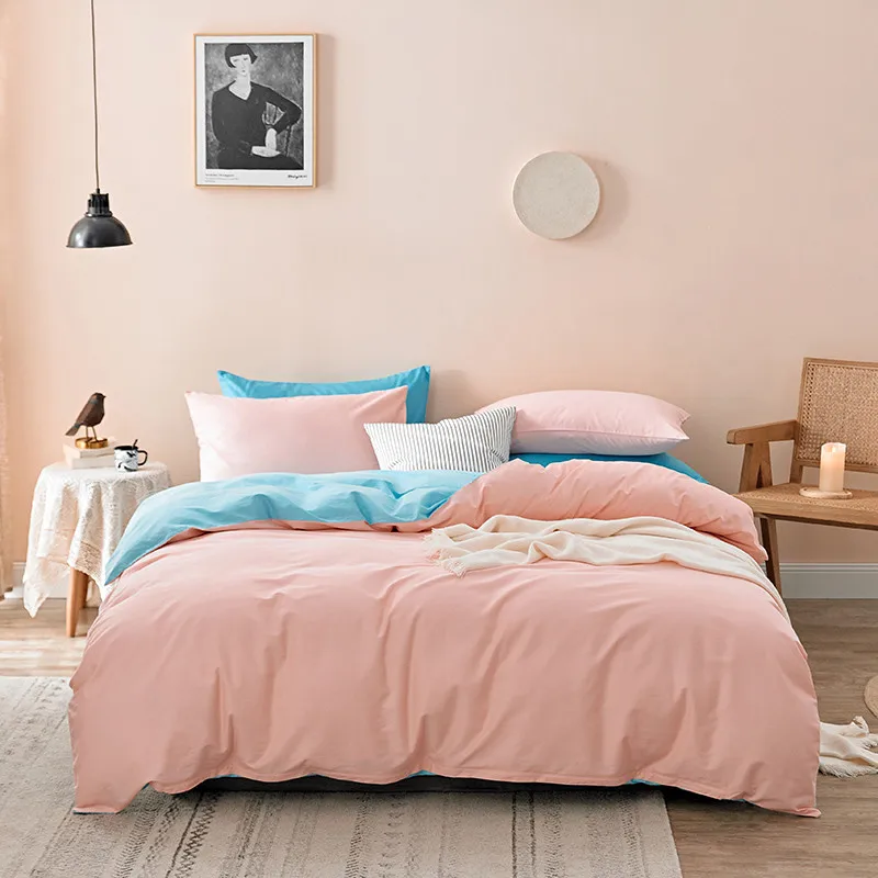 60s Long Stapled Cotton Luxury Style Solid AB Duvet Cover Bed Sheet Pillowcases Queen King Pink Ruby Blue Grey Golden Brown More - Цвет: Color8