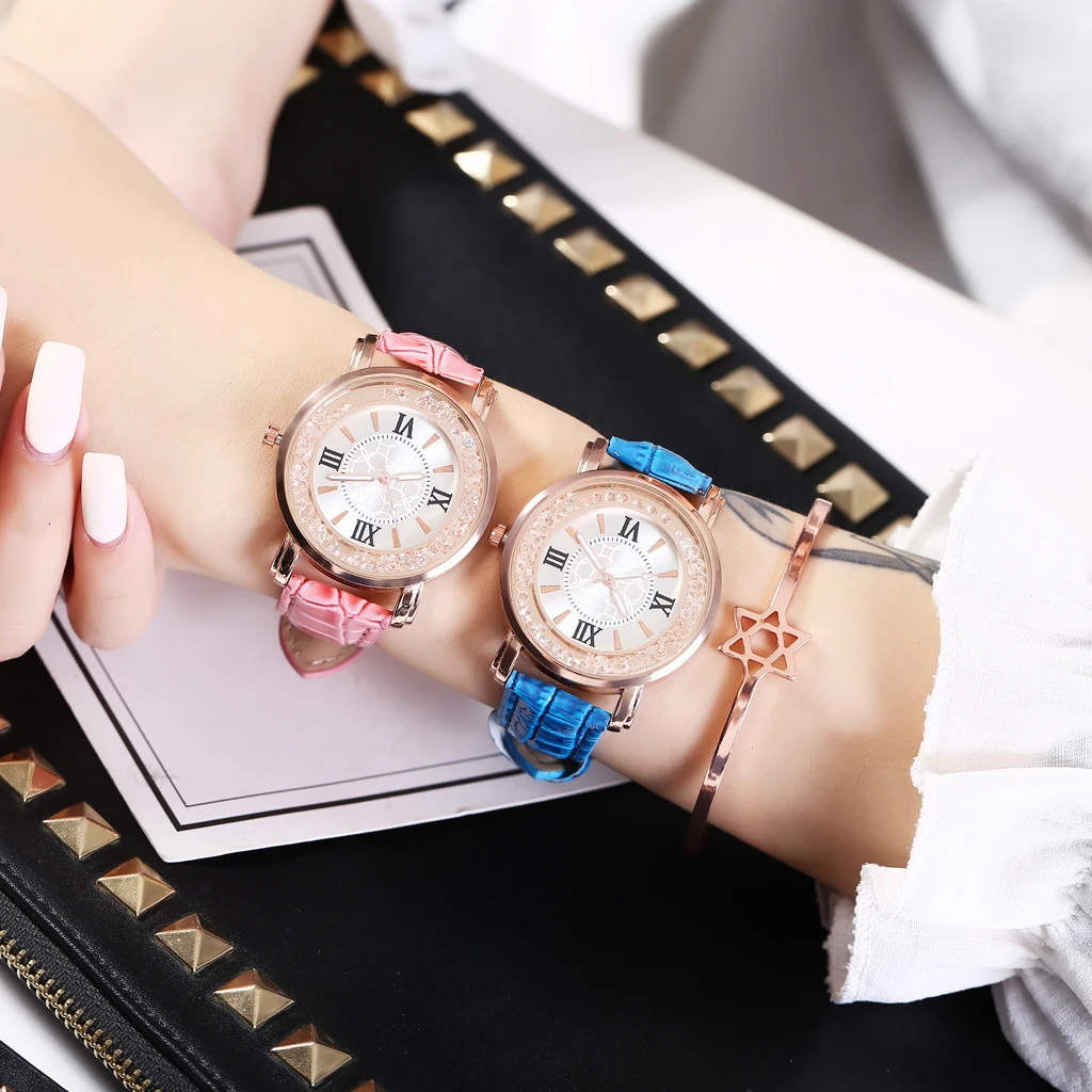 Лидер продаж Модные женские кожаные часы с бриллиантами роскошные женские кварцевые часы Relogio Feminino