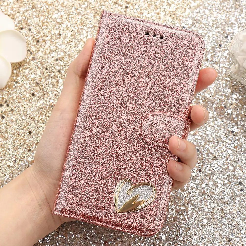 LCHULLE с сияющими блестками кошелек чехол для IPhone 11 Pro Xr X Xs макс 7 8, 6, 6 S, Plus, роскошный кожаный чехол-книжка с отделения для карточек кожаный чехол-сумка для телефона - Цвет: Rose gold