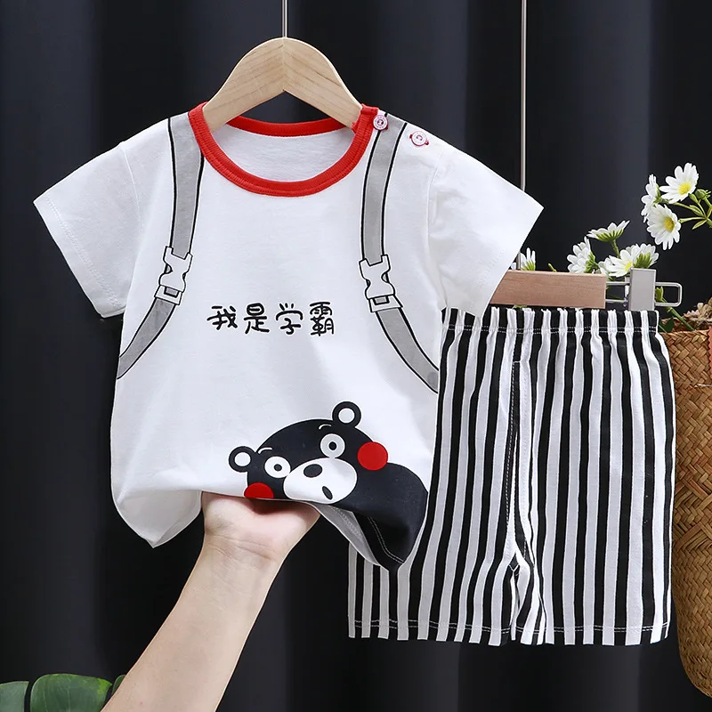 Summer Baby Boy Clothes 2pcs Kids Short Sleeve Clothes Set Tshirts Toddler Cotton Tops +pants Suit Boy Tracksuit Outfits
