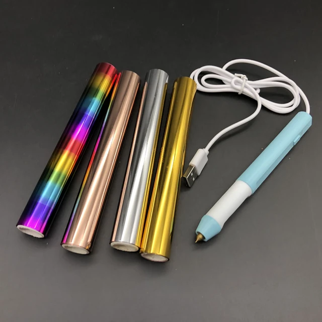 Hot Foil Roll & Hot Heated Foil Pens Set,Foil Quill Starter USB Heat Foil  Pen for Scrapbooking Tool Kits Gold Glimmer Hot Foil Roll for Card Making