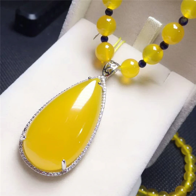 LETSFUN Fine Jewelry 925 Серебряный инкрустированный натуральный Халцедон подвеска в форме капель воды ожерелье свитер цепь Подарки