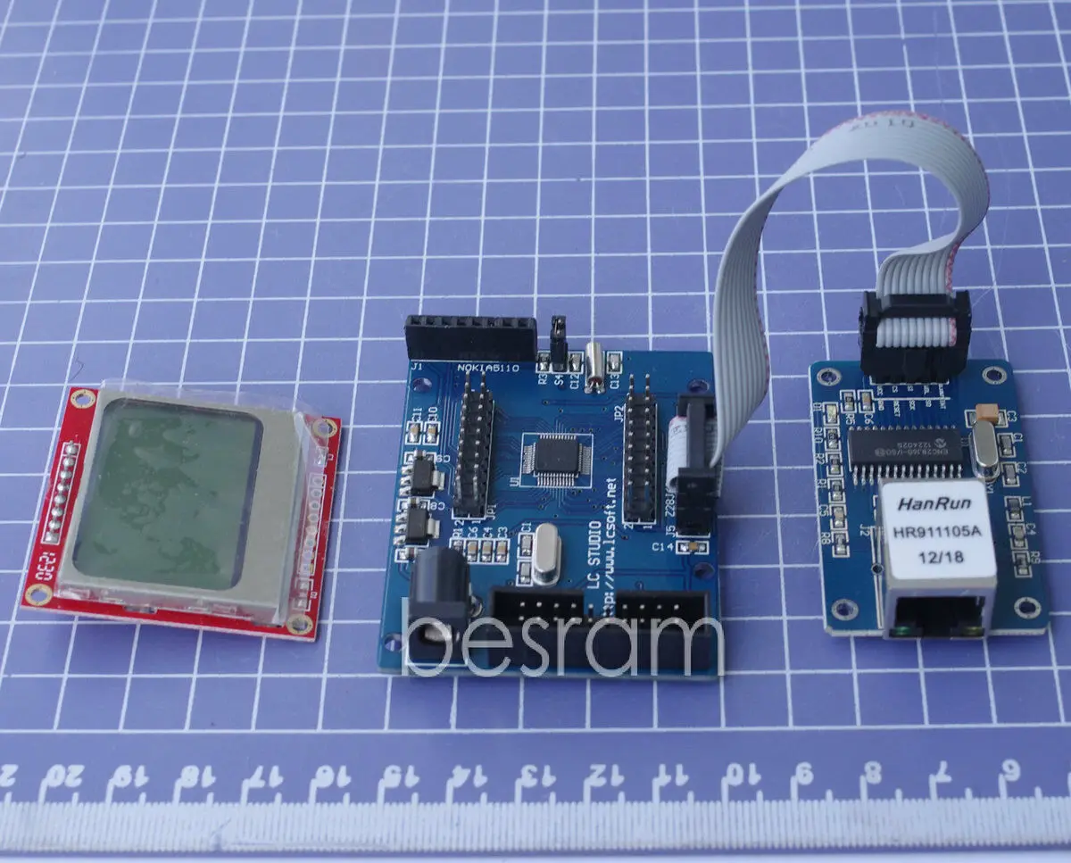 7 комплектов макетной платы LPC2103+ сетевой модуль ENC28J60+ ЖК-дисплей 5110