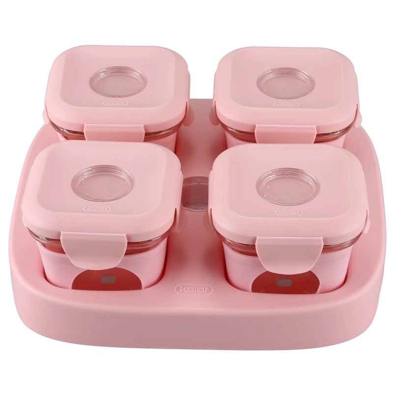 

4 Pack Glass Complementary Food Box Lunch Box Microwave Heating Portable Mini Lightweight Cute Ladies Girl Lunch Box for Baby-Pi