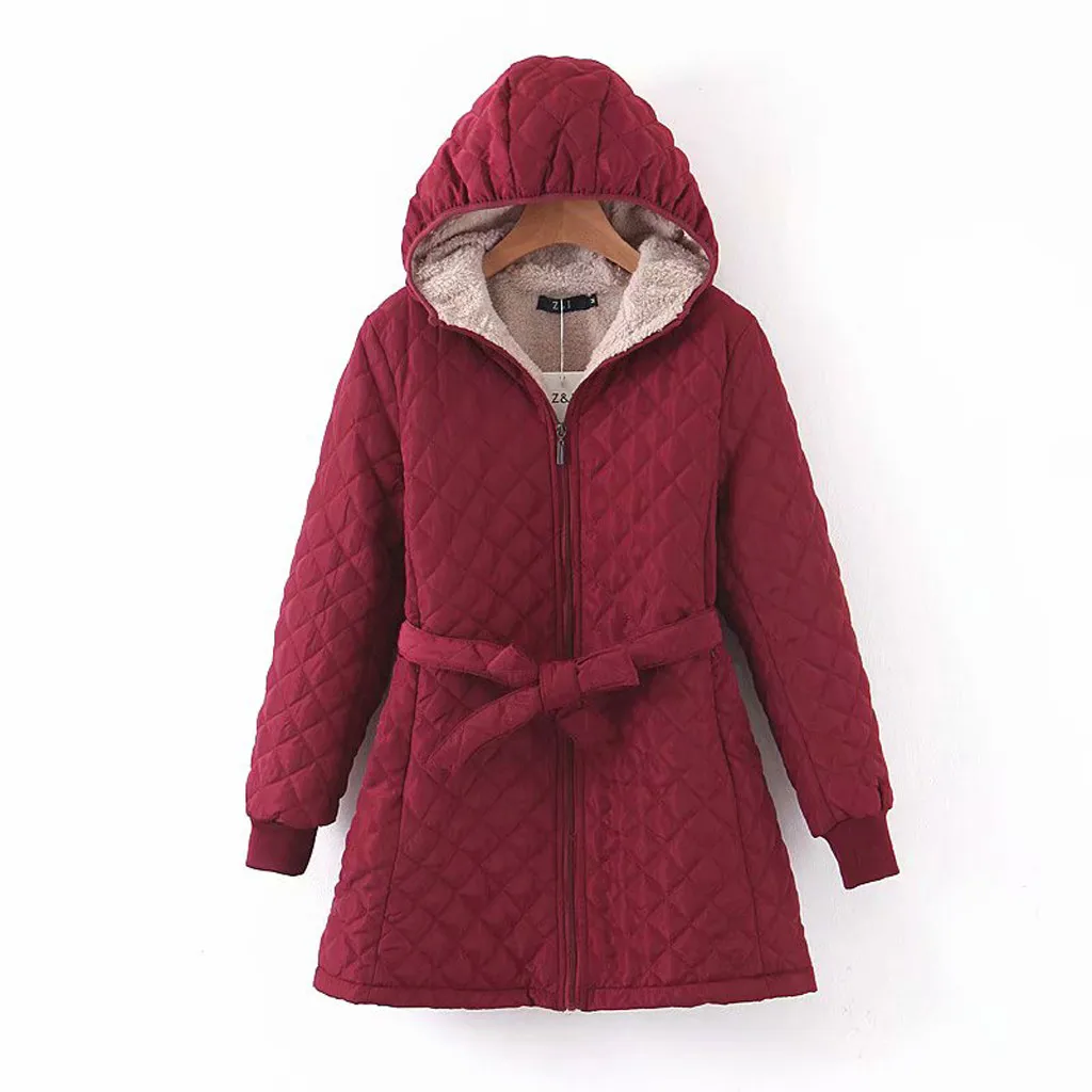 RD Women's Regular Female Coat Outwear Cotton Suit Plus Zipper Zipper Solid Color Autumn Winter Warm Jacket Coat Outwear#108 - Color: RD