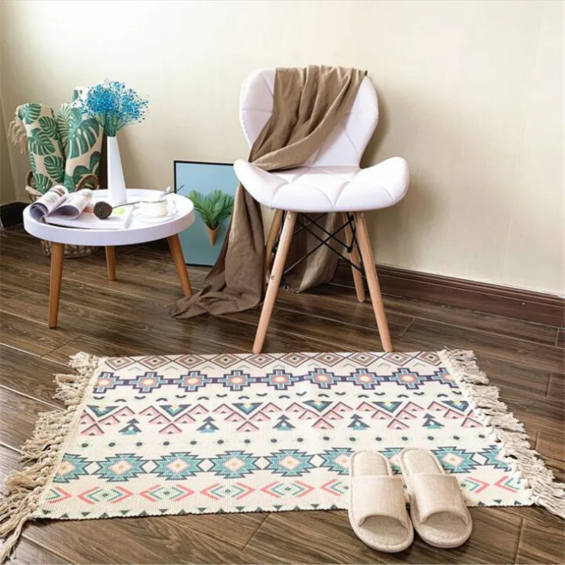 Cotton and Linen Carpets for Living Room Non-slip Tassel Bedroom Decoration Rug Simple Home Bed Coffee Table Door Mat | Дом и сад