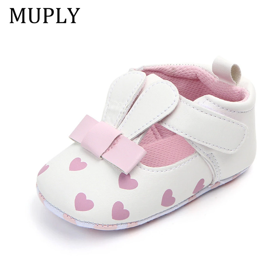 Baby Princess Shoes For Newborn Animal Pattern Infant Print Love Soft Sole Shoes PU Leather Sandal Rabbit Ear For 0-18M